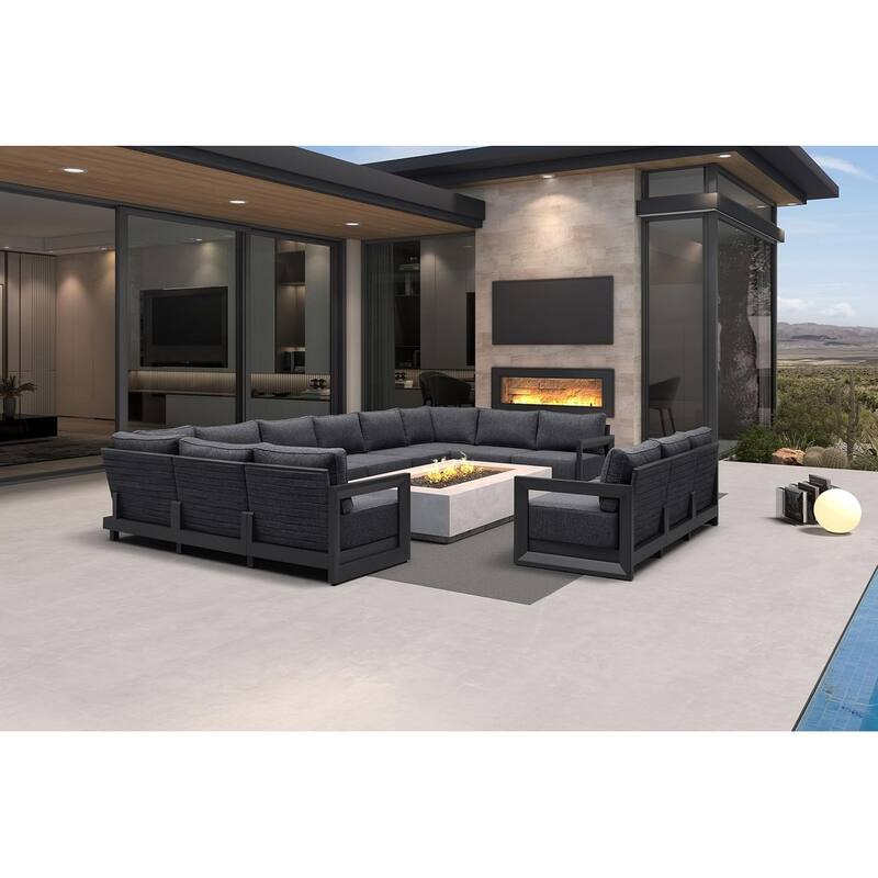 PURPLE LEAF Caesar Outdoor Couch with 9.6" Thick Cushion and Table for Yard Porch Deck, Grey Outdoor Patio Conversation Sets - 13 Seats - Enclosed