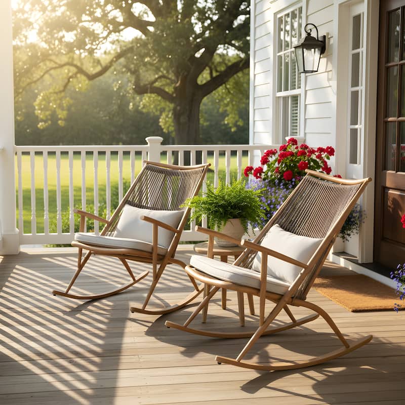 Christopher Knight Home - Auralee Outdoor Faux Rattan Rocking Chair with Balanced Curved Base, Iron Frame & Padded Seat Cushion