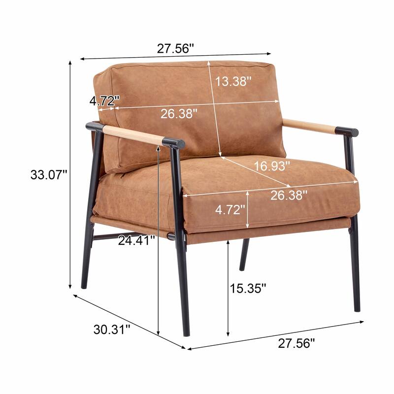 Minimalist Armchair - Soft Cushions, Wood/Metal Design, Compact