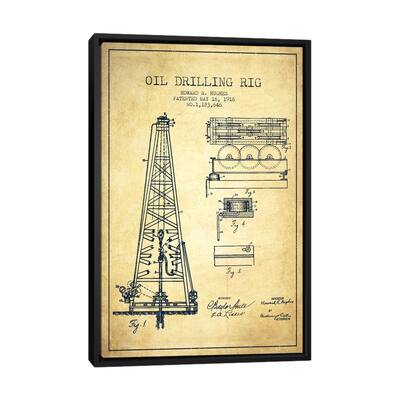 iCanvas "Oil Rig Vintage Patent Blueprint" by Aged Pixel Framed