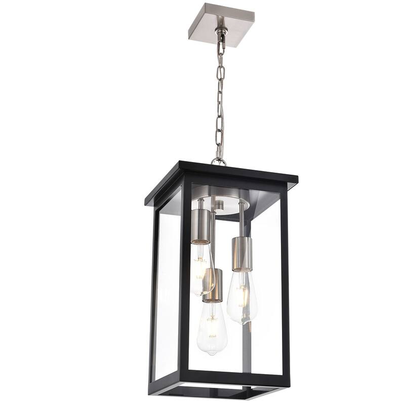 Black and Brushed Nickel Outdoor Pendant Light Fixture, Exterior Chandelier Hanging Lantern, Anti-Rust Waterproof