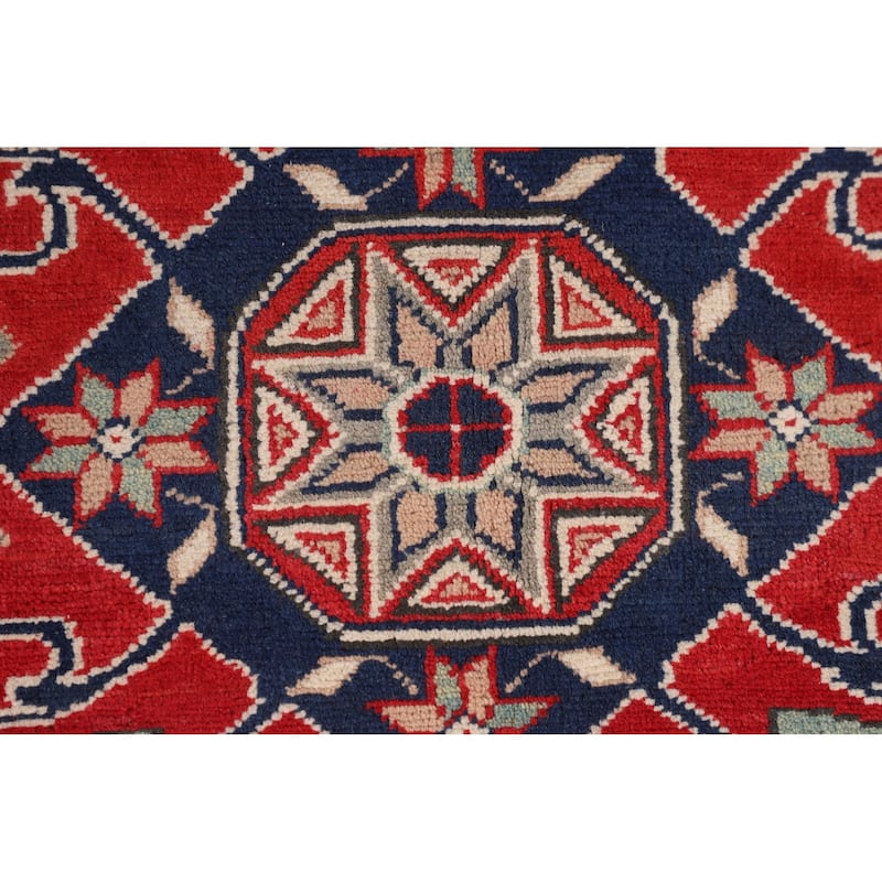 Red Geometric Kazak Area Rug Handmade Oriental Bedroom Wool Carpet - 4'10" x 6'5"
