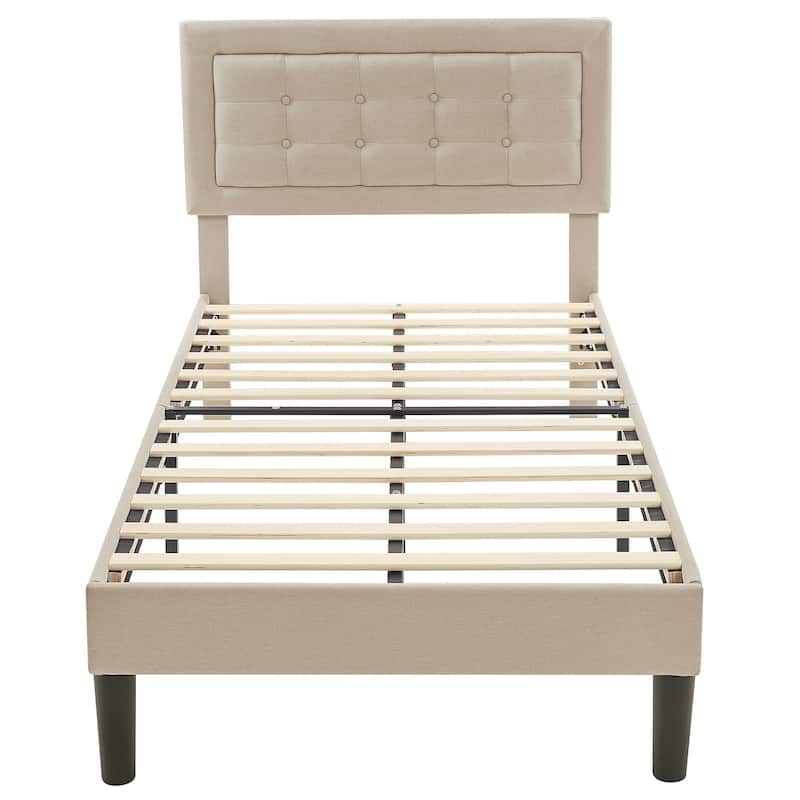 VECELO Tufted Upholstered Platform Bed Frame with Adjustable Headboard,Beige-Just have Full Size Bed