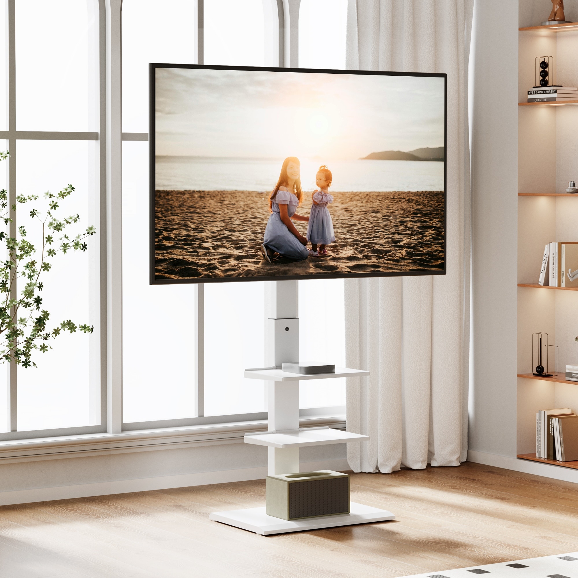 White cantilever tv stand discount