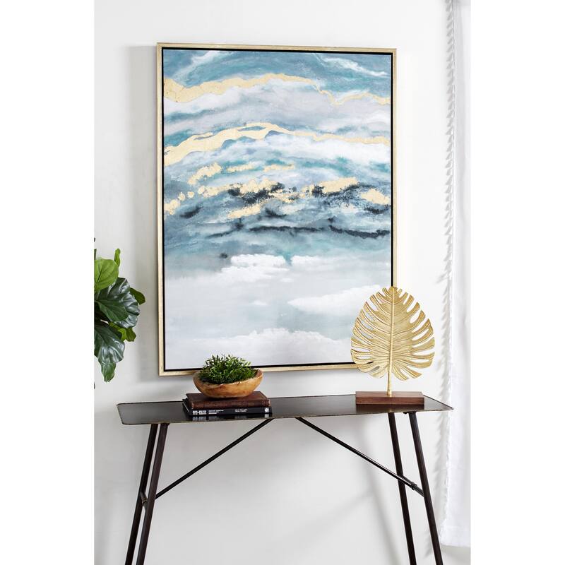 Canvas Geode Enlarge Slice Living Room Framed Wall Art with Gold Frame - Teal - Roche River Decor
