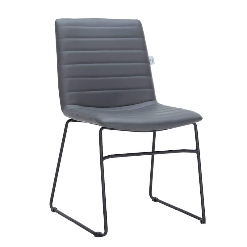 Zylar Modern Leather Guest Chair with Lumbar Support, Stainless Steel Base, High-Density Foam, Floor Protectors, 300 lb Capacity - Grey Leather
