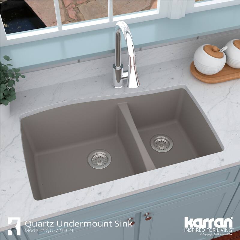 Karran Undermount Quartz 60/40 Double Bowl Kitchen Sink