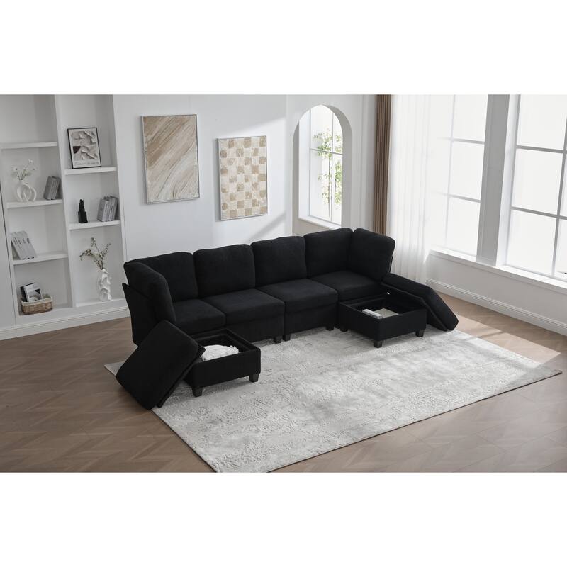 GDFStudio - Modular Polyester 6-Seat 113.39" Sectional with Storage Ottoman