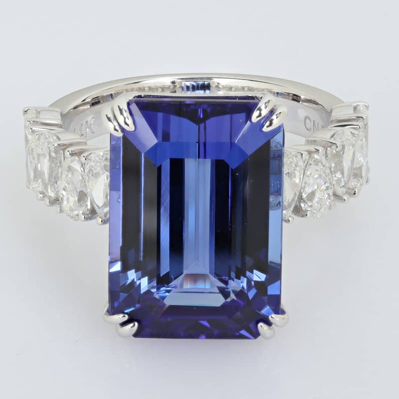 Miadora 11 4/5ct TGW Emerald Cut Tanzanite 1 1/2ct TDW Pear Diamond Cocktail Ring in 14k White Gold