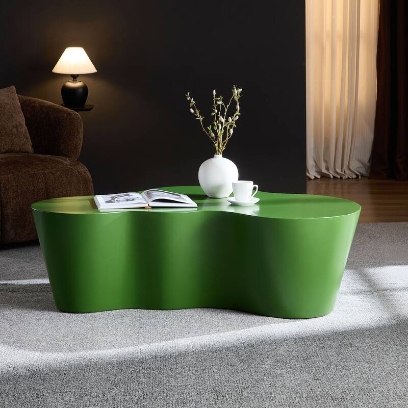 50" Unique Shape Sturdy Fiberglass Coffee Table, Tea Table for Living Room, No Need Assembly