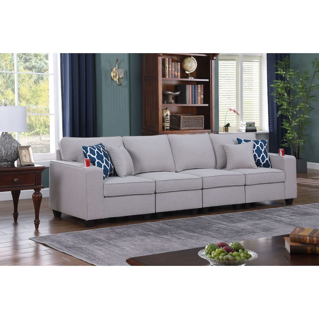 Linen Upholstered 4-Seater Sofa in Light Gray