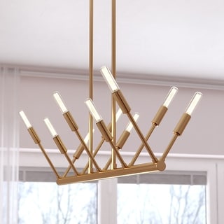 Warwick 10L Brass Contemporary Linear Chandelier Island Pendant Light Fixture - 32.25-in W x 16.25-in H x 8-in D