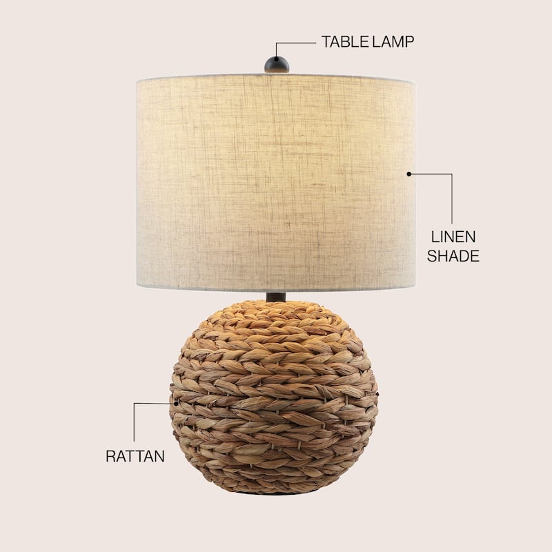 Camilo 21.5" Modern Coastal Woven Rattan Globe LED Table Lamp