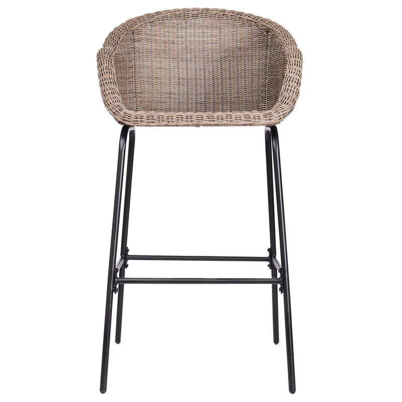 Roomfitters Ladd Outdoor Metal Wicker Barstools with Integrated Footrest, Set of 2