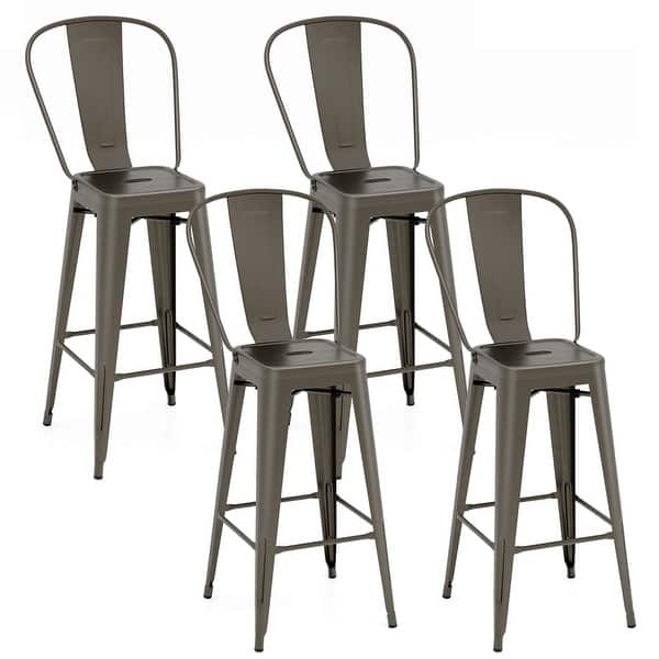 slide 2 of 19, Costway Set of 4 High Back Metal Stool 30'' Seat Bar Height Industrial Antique
