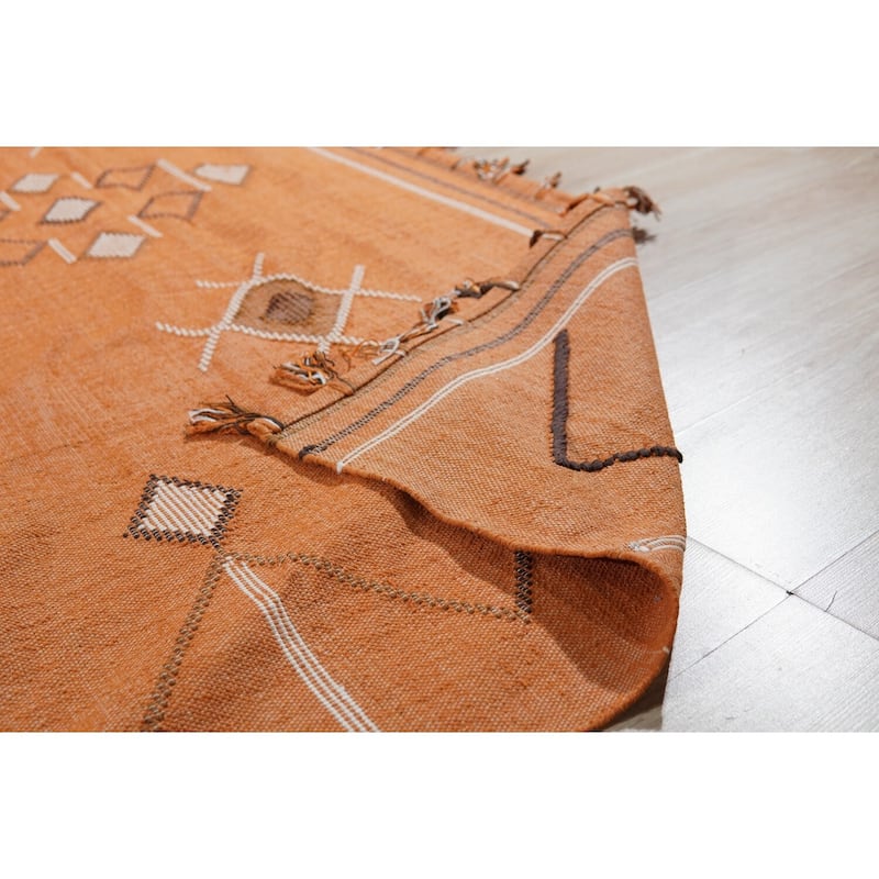 Coral Hand-Knotted Cotton Flat Weave Rug, 7'9 x 9'9, soft stylish area accent - L