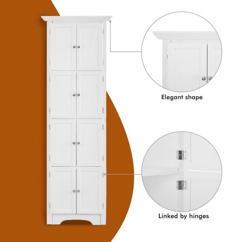 Tall Storage Cabinet with 4 Shelves for Living Room, Kitchen