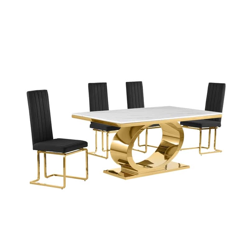 Best Quality Furniture D430/1-SC340-7 Dining Set with 68" White Marble Top