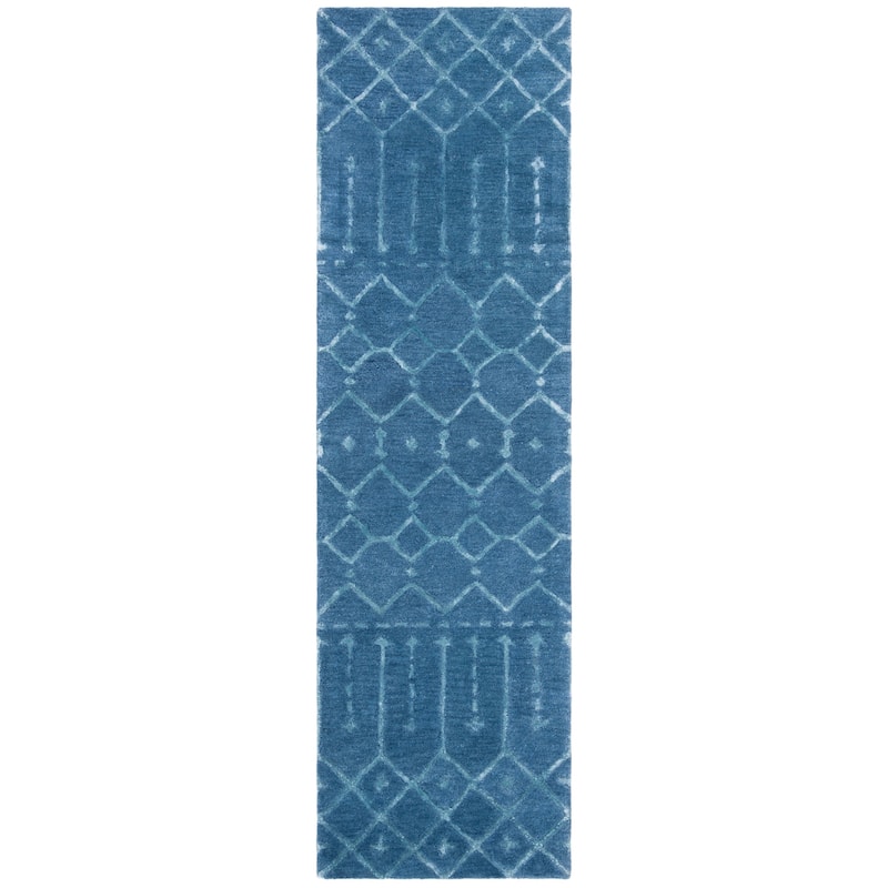 SAFAVIEH Handmade Himalaya Parasols Modern Wool Rug - 2'3" x 6' Runner - Navy/Silver