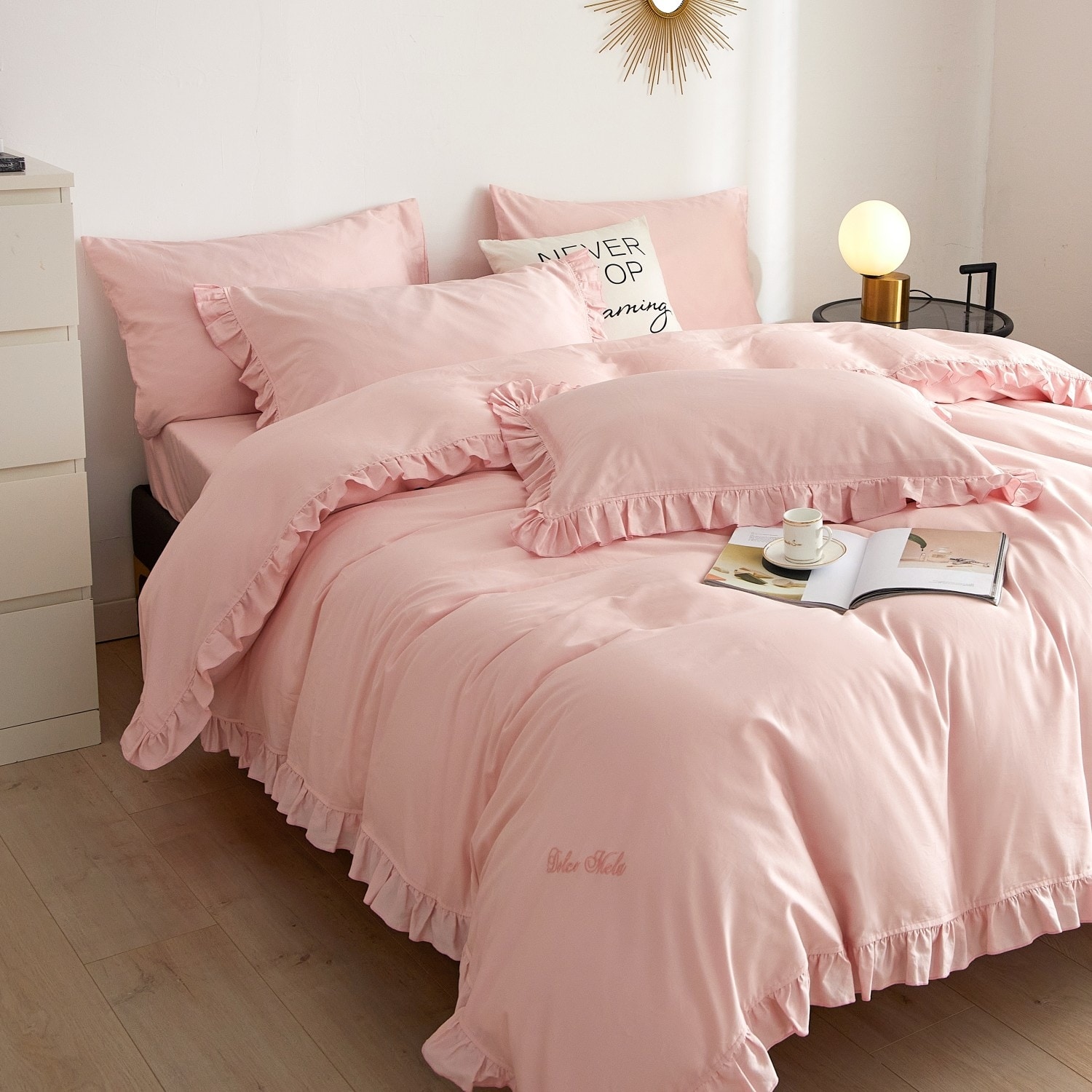 Pink Ruffle Duvet Cover, Fitted Bedding Set, 100% Cotton - On Sale - Bed  Bath & Beyond - 32531445