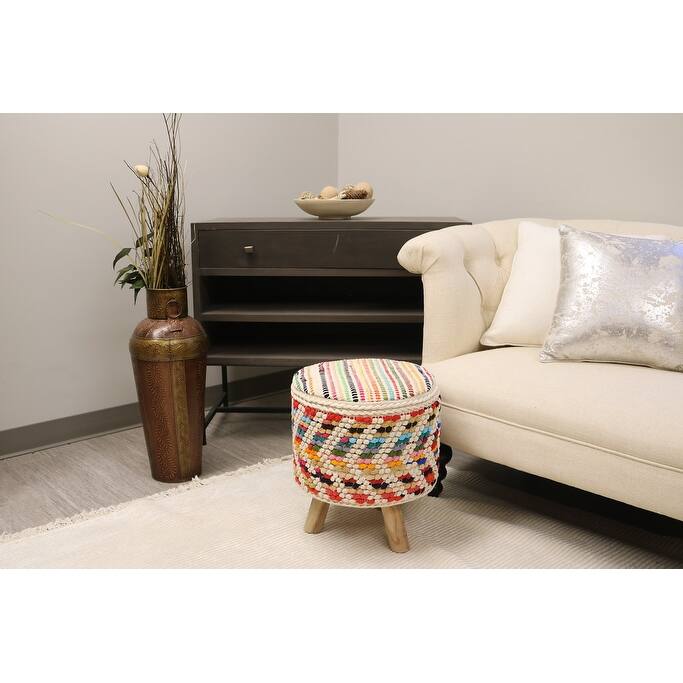 Home&Manor Lyon Cotton Round Stool