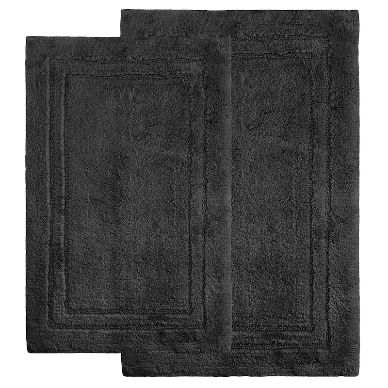 Superior Cotton Solid Non-slip Backing 2-Piece Bath Rug Set - Black