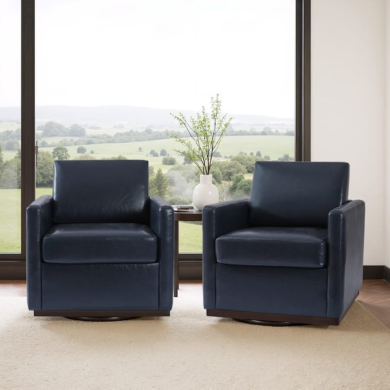Cozy Swivel Armchair 360°Rotating Base Accent Chair Set of 2 - Navy