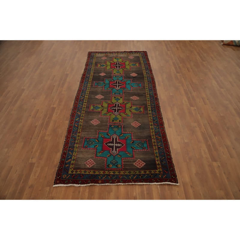 Hand Knotted Oriental 100% Wool Carpet Traditional Tribal Brown Heriz Area Rug - 10' 8'' X 4' 7''