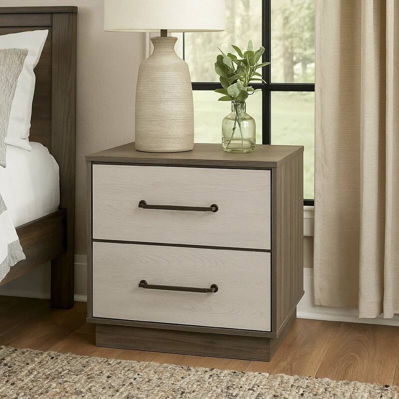 Fene Nightstand, 2 Storage Drawers with Nickel Handles, 24 Inch Gray