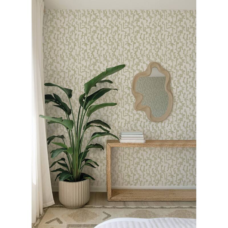 A-Street Prints Cipher Moss Geometric Faux Grasscloth Wallpaper