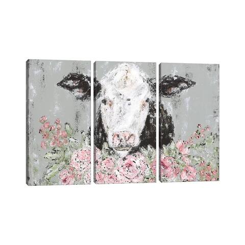 iCanvas "Floral Cow" by Ashley Bradley 3-Piece Canvas Wall Art Set