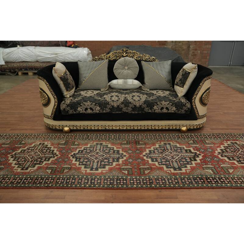 Hand Knotted Oriental 100% Wool Carpet Traditional Tribal Red Tabriz Runner Rug - 14' 6'' X 3' 7''