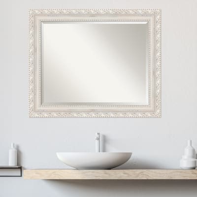 Opera Off White Beveled Wood Framed Bathroom Vanity Wall Mirror - Opera Off White