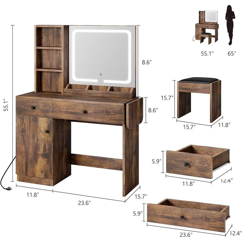 Makeup Vanity with Mirror and LED Light