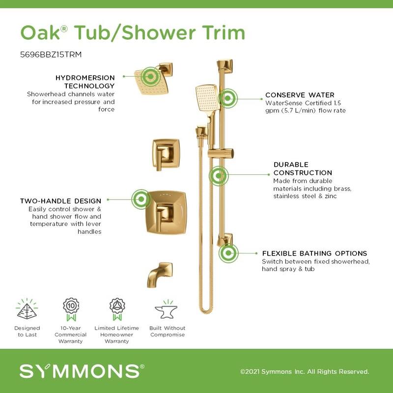 Symmons 569615TRM Oak Tub and Shower Trim Package with 1.5 GPM Single