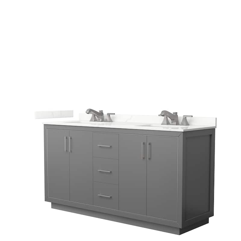 Icon 66-inch Double Vanity, Quartz Top - Dark Gray, Nickel Trim, Giotto Quartz Top