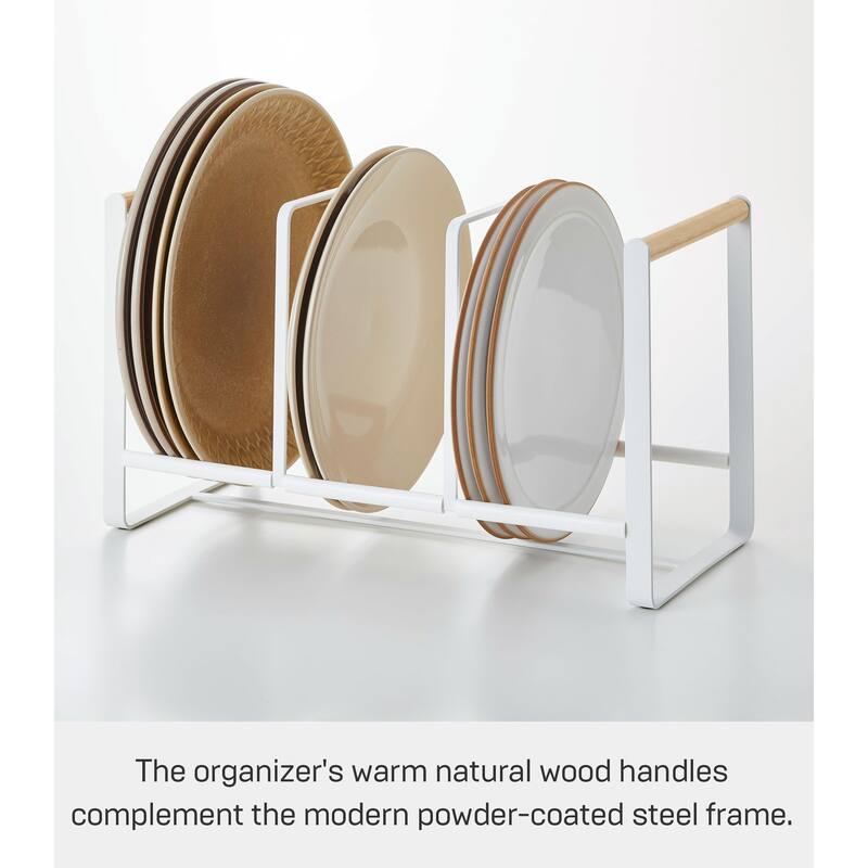 Yamazaki Home Vertical Plate Organizer, Steel and Wood, Holds 19.8 lbs - L 6.5 x W 13.58 x H 7.87 inches