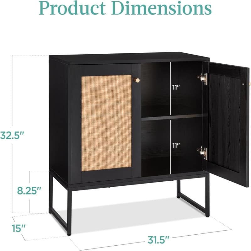 2-Door Rattan Storage Cabinet - 15"D x 31.5"W x 32.5"H