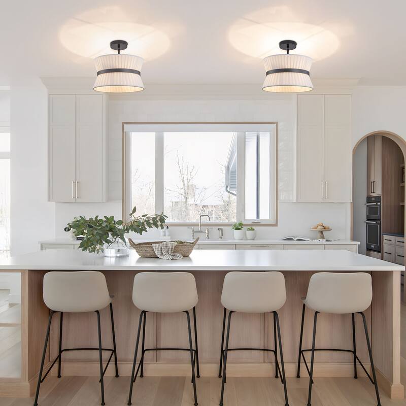 Starsky 2-Light White Fabric Modern Drum Chandelier