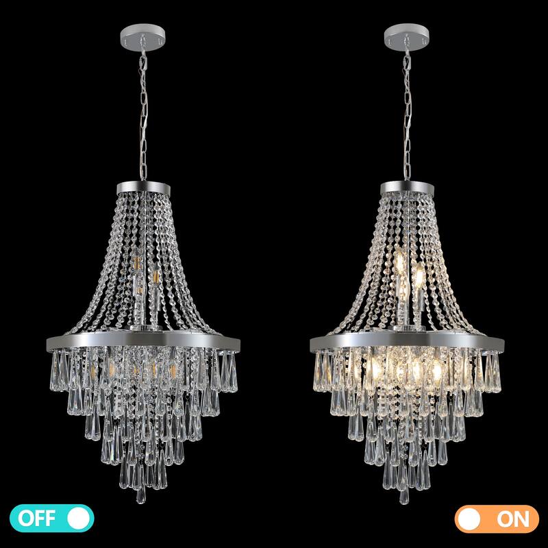 20" Chrome Crystal Chandelier with Adjustable Height, Modern Ceiling Light Fixture for Living Room, Dining Room, Staircase