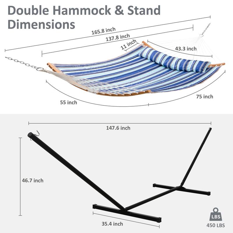 Outdoor 55 Inch 2 Person Hammock with Stand and Pillow by Suncreat