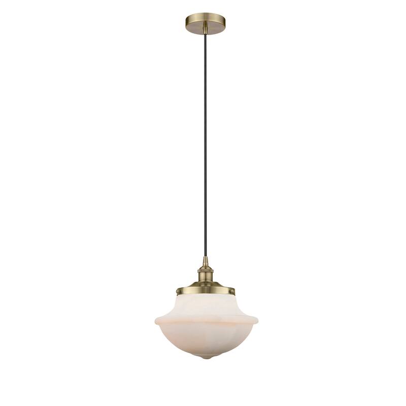 Innovations Lighting Oxford - 1 Light 12" Cord Hung Mini Pendant - Antique Brass/Matte White