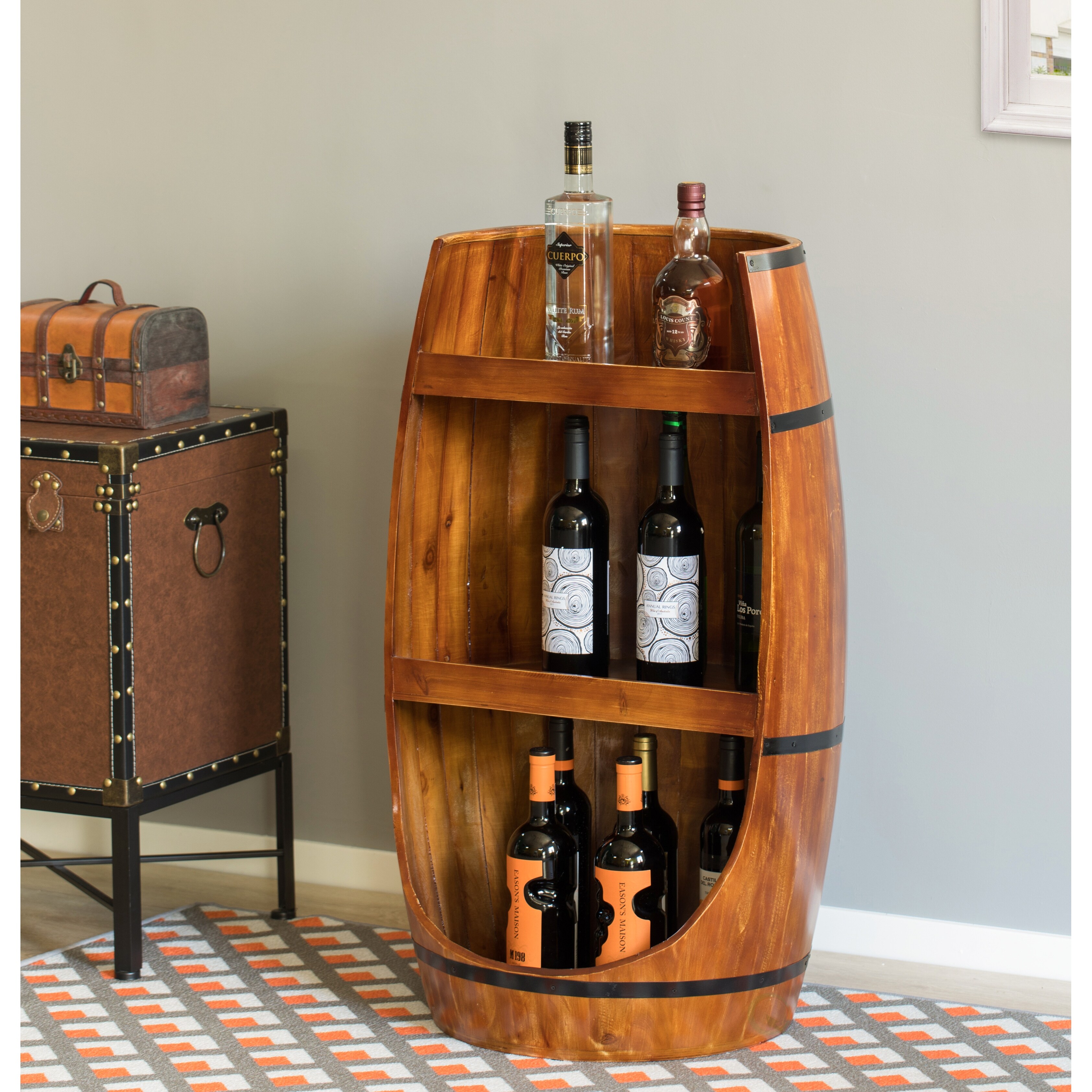 Wine barrel bookshelf on sale
