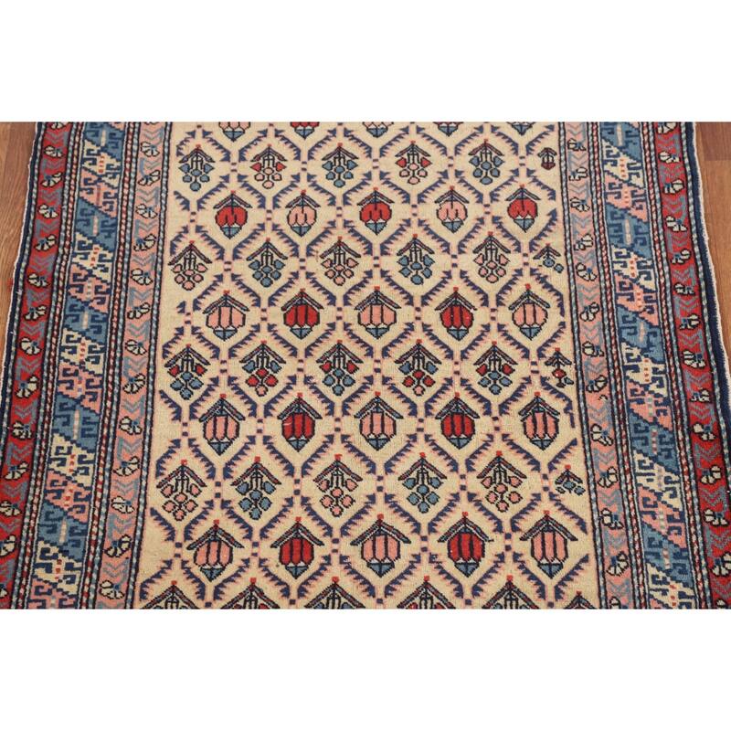 Hand Knotted Oriental 100% Wool Carpet Traditional All-Over Beige & Ivories Kazak Area Rug - 5' 2'' X 3' 5''