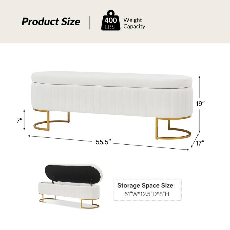 Sara Mid-Century Modern Upholstered Storage Bench Internal Grid With Metal Legs by HULALA HOME