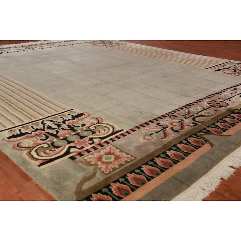 Nepalese Oriental Area Rug Hand-Knotted Wool Carpet - 9'0"x 11'7" - 9'0"x 11'7" - Green