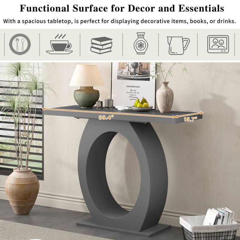 39.40" Long Console Table with Egg-Shaped Base, Modern Minimalist Wood Side Table for Living Room or Hallway
