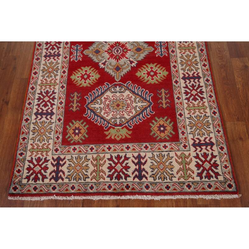 Red Kazak Oriental Accent Rug Handmade Traditional Wool Carpet - 3'2" x 4'10"
