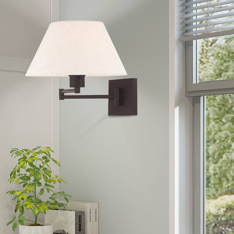Livex Lighting 1-Light Oatmeal Shade Swing Arm Wall Lamp, 40038