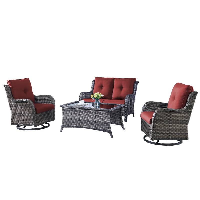 Pocassy 4 Pieces Outdoor 4 Inch Sofa Swivel Chairs Table